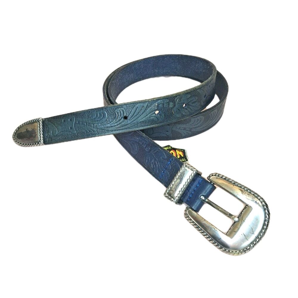 Vintage Avion International Women Large Blue Leather Silver Tone Buckle Spain